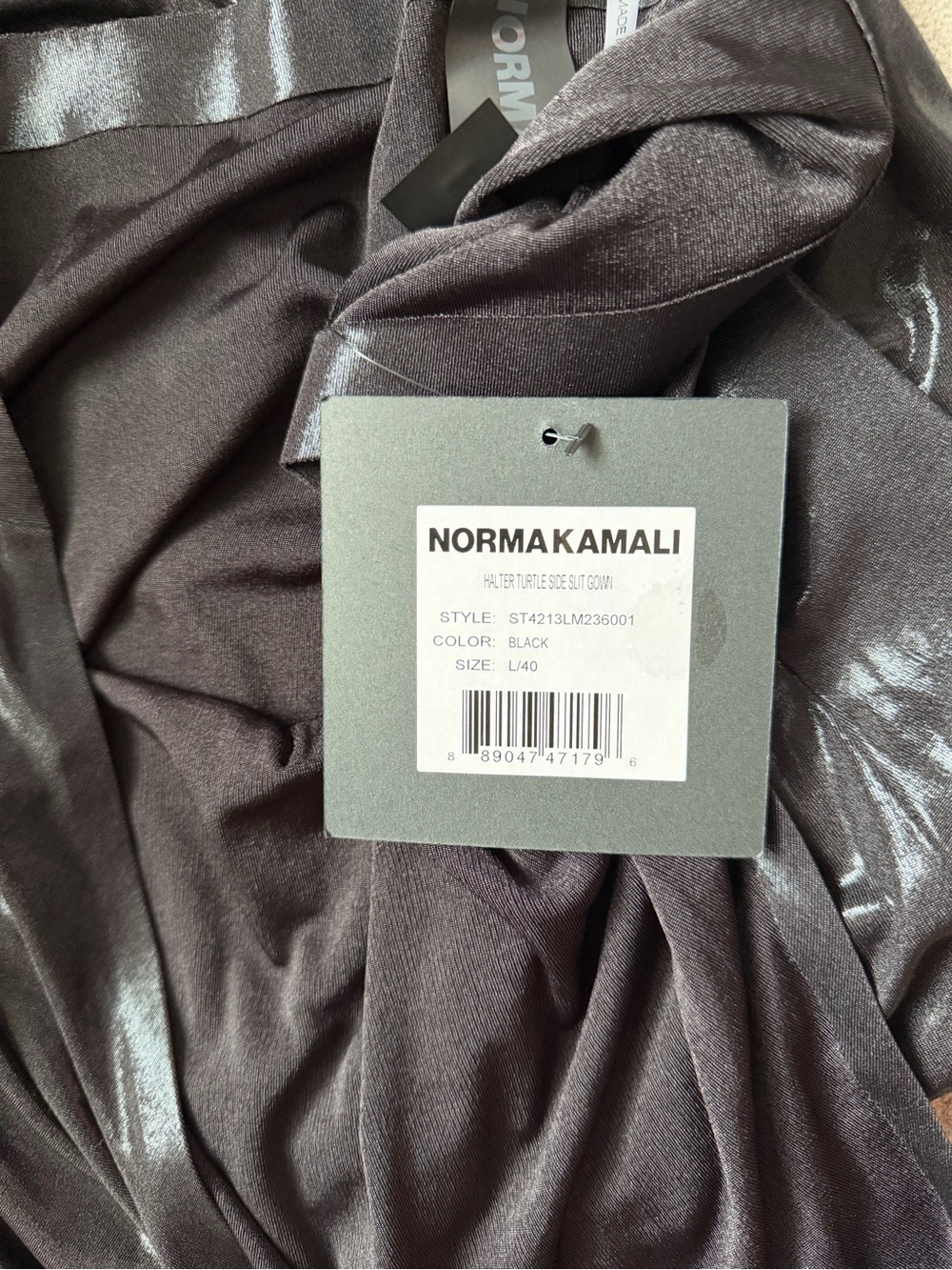 Norma Kamali Black Halter Turtleneck Side Slit Gown Large NWT - Picture 6 of 6